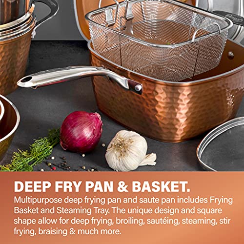 Gotham Steel Hammered 15 Pc Copper Pots and Pans Set Non Stick, Kitchen Cookware Sets, Pot and Pan Set, Ceramic Cookware Set, Non Toxic Cookware Set