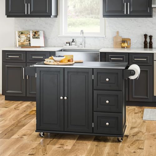 homestyles Mobile Kitchen Island Cart with Stainless Steel Top, Sage Green