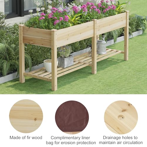 FILWH Raised Garden Bed with Legs Elevated Wooden Planter Box Stand Large Planter Stand Box for Fruits Vegetables Flowers with Divider with Bag