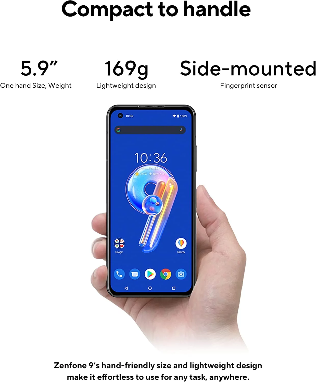ASUS ZenFone 9, 5.9&rdquo; FHD+ 2400x1080 AMOLED 120Hz, 50MP/12MP Dual Camera, 8GB, 256GB, 5G LTE Unlocked Dual SIM, White, US Version