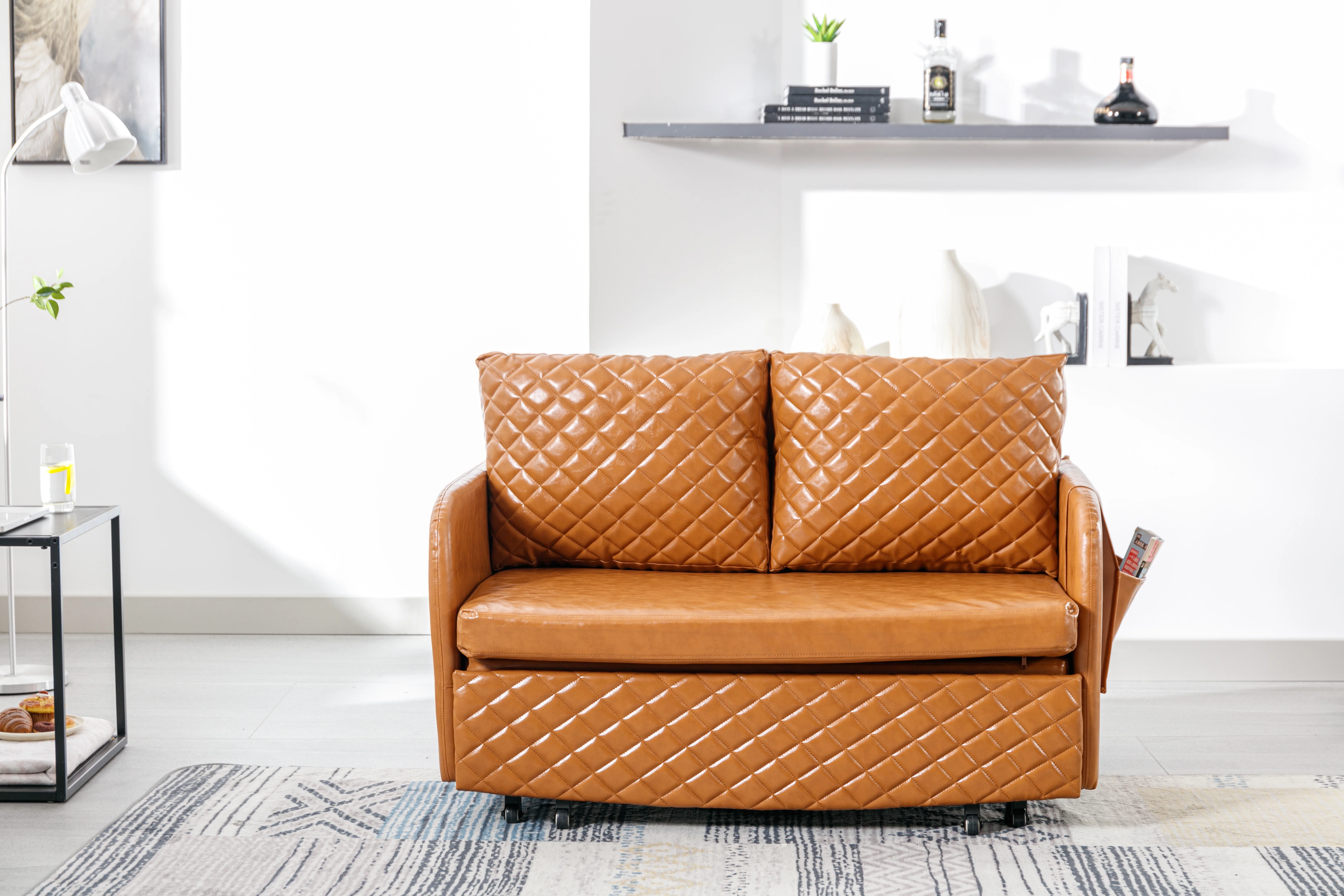 Convertible Sleeper Sofa Bed, Modern Velvet Loveseat Couch with Pull Out Bed, Small Love Seat Futon Sofa Bed with Headboard