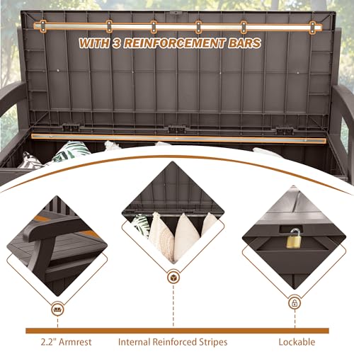 Devoko 80 Gallon Storage Bench Deck Box Lockable for Patio Furniture, Garden Decor and Outdoor Seating for Cushions