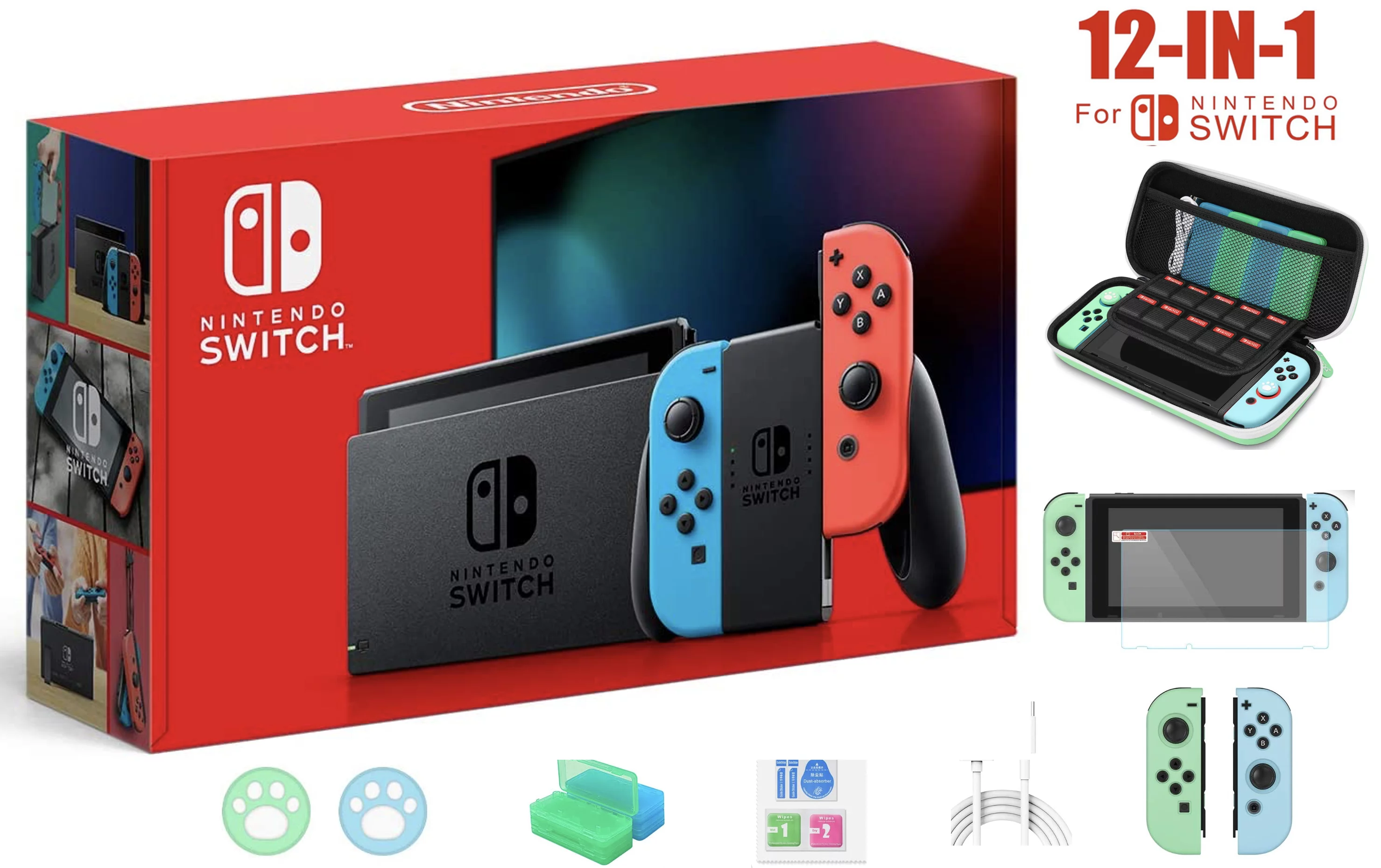 Newest Nintendo Switch 32GB Console with Neon Blue and Neon Red Joy-Con, 6.2" Touchscreen 1280x720 LCD Display, 802.11AC WiFi