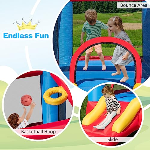 OLAKIDS Inflatable Bounce House, 3 in 1 Kids Jumping Castle with Large Bouncing Area, Slide, Basketball Rim
