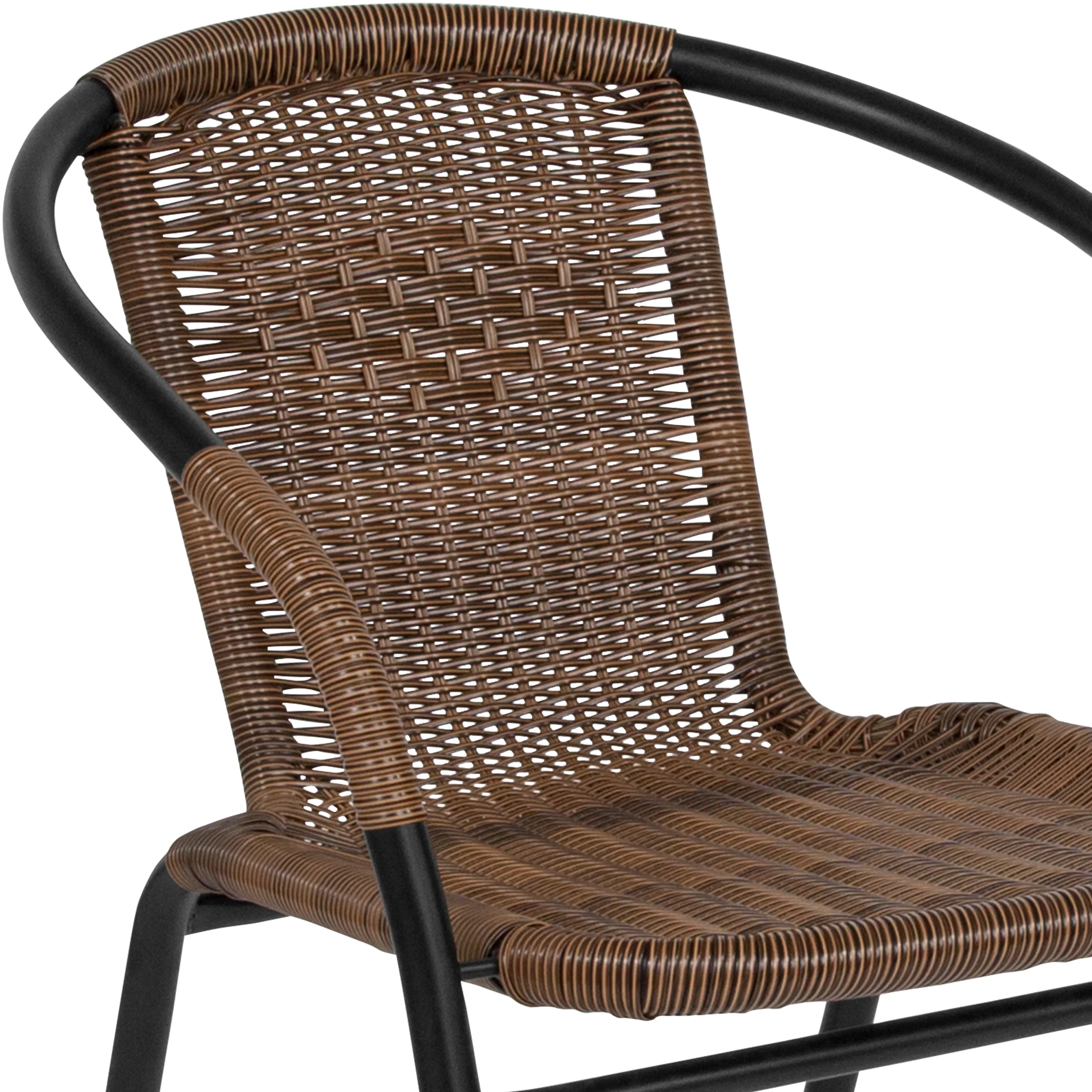 BizChair 2 Pack Medium Brown Rattan Indoor-Outdoor Restaurant Stack Chair
