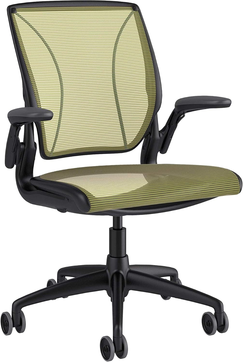Humanscale Diffrient World Office Task Desk Chair - Adjustable Duron Arms - Black Frame Black Pinstripe Back and Seat Mesh W11BN10N10-S