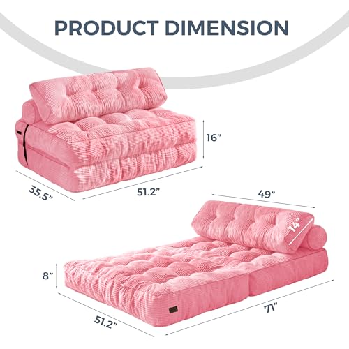 MAXYOYO Folding Sofa Bed, Convertible Sleeper Chair with Pillow Foldable Mattress with Back Support