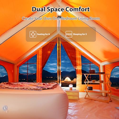 2025 Upgraded Waterproof Inflatable Camping Tent, Large Blow-Up Air Tent, No Assembly Needed Luxury Glamping House, Oxford Fabric