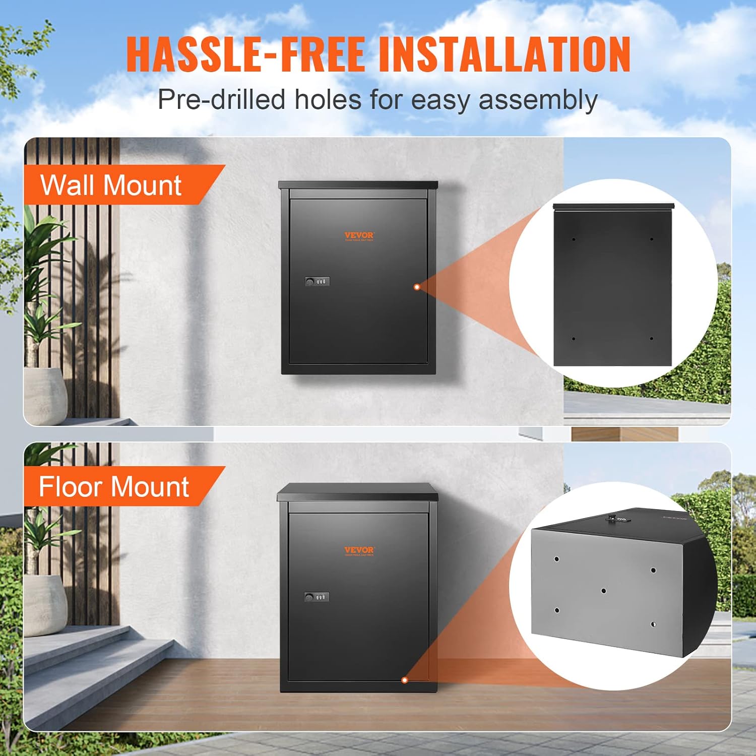 VEVOR Package Delivery Boxes for Outside 15.4" x 10.6" x 20.5", Galvanized Steel Wall Mount Mailbox with Coded Lock, Anti-Theft Baffle