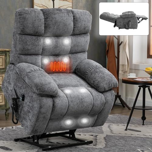 Oversized Lift Recliner Chair - Lay Flat Massage Recliner Chair with Heat & Massage Function