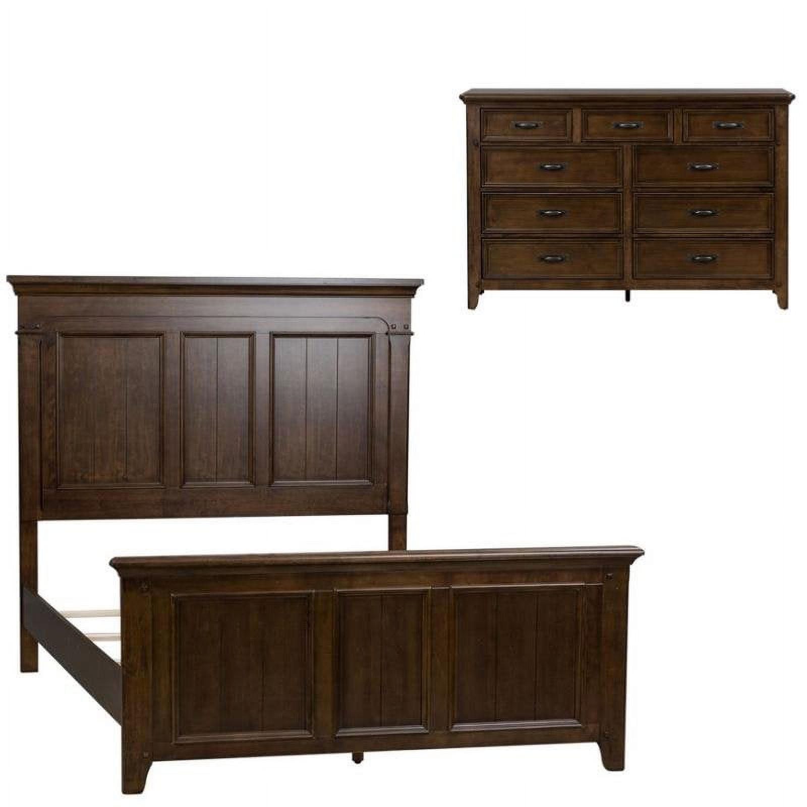 2 Piece Wooden Bedroom Set with Queen Panel Bed and 9 Drawer Dresser