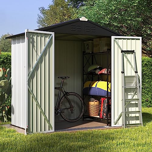 Patiowell 5x3 FT Outdoor Storage Shed, Tool Shed with Sloping Roof and Lockable Door, Metal Shed for Backyard Garden Patio Lawn, Brown