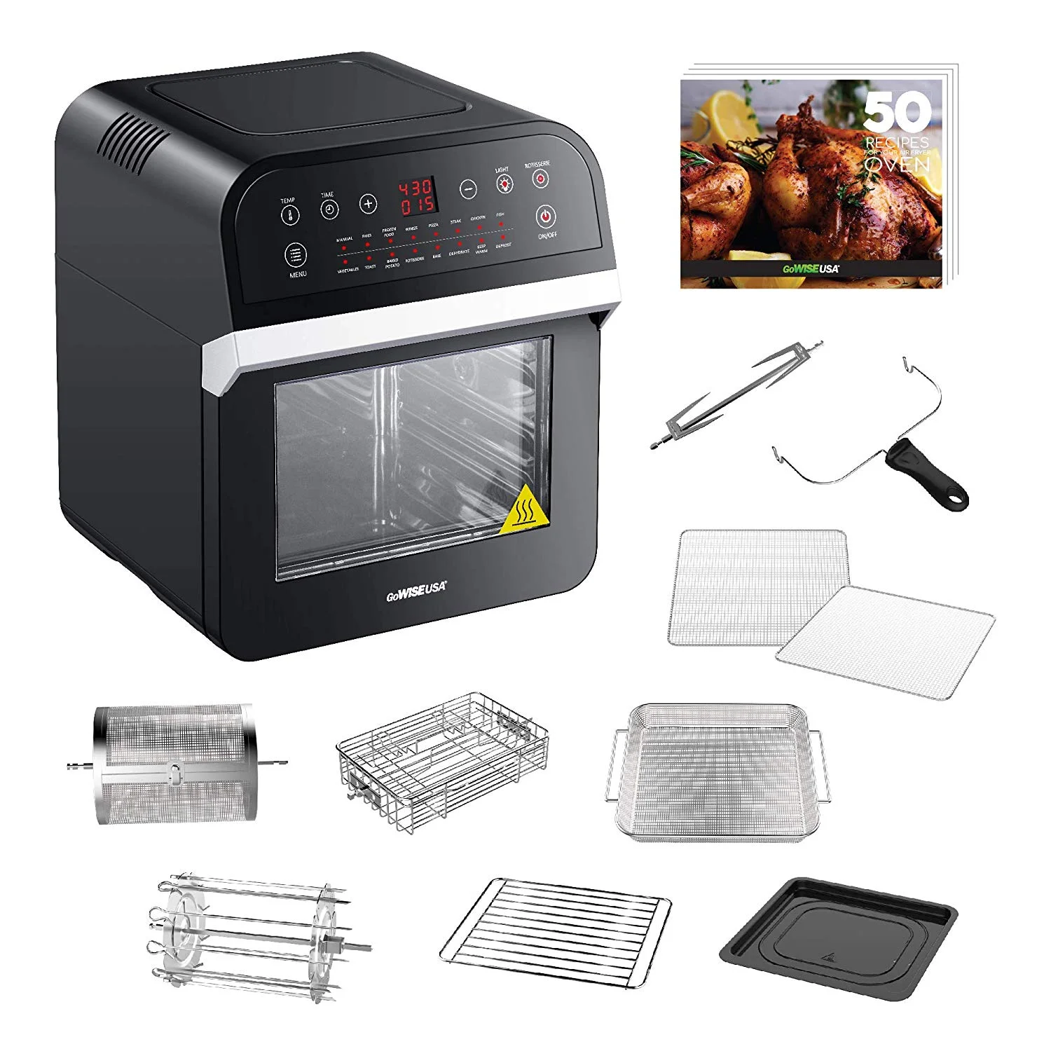 GoWISE USA Deluxe 12.7-Quarts 15-in-1 Electric Air Fryer Oven Black