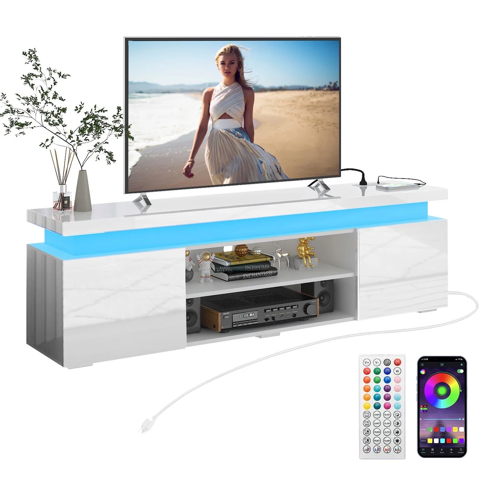 LED TV Stand for up to 85" TVs with Power Outlet