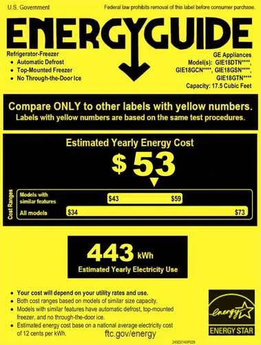 GE 17.5 cu.ft. White Top Freezer Refrigerator - Energy Star - GIE18DTNRWW