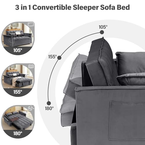 WIIS' IDEA Convertible Sofa Bed,3 in 1 Velvet Sleeper Sofa Pull-Out Bed