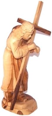Holy Land Market Jesus Carrying The Cross - Olive Wood (20 cm or 8 Inches with Cross)