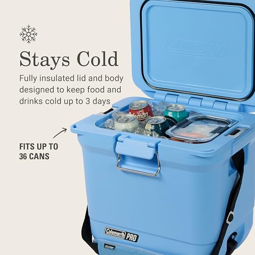 Coleman Pro 55qt Wheeled Ultra-Light Premium Hard Cooler, Extra-Thick Insulation Keeps Ice up to 5 Days, 92-Can Capacity, Heavy-Duty Wheels