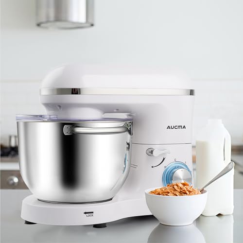 Aucma Stand Mixer,6.5-QT 660W 6-Speed Tilt-Head Food Mixer, Kitchen Electric Mixer with Dough Hook, Wire Whip & Beater (6.5QT, Black)