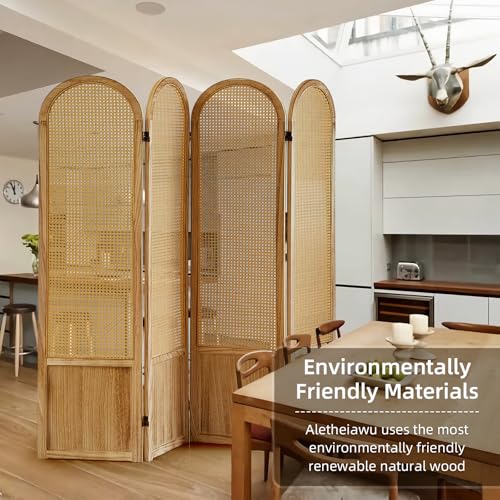 5.9 Ft Tall Hand-Woven Rattan Room Divider 3 Panels, Wood Room Divider Panel, Folding Screen Divider Wall, Wall Divider for Room Separation