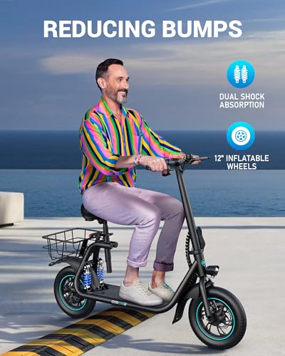 Gyroor C1 PRO 450W Electric Scooter with Dual Shock Absorbers for Adult,Up to 25 Miles 18.6MPH,12" Commuter Electric Scooter with Basket-Black