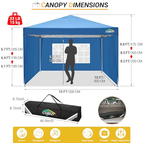 COBIZI 10x10 Pop up Canopy Tent Protable Canopy Tent with 4 Sidewalls Waterproof Commercial Instant Shelter for Parties, Wedding