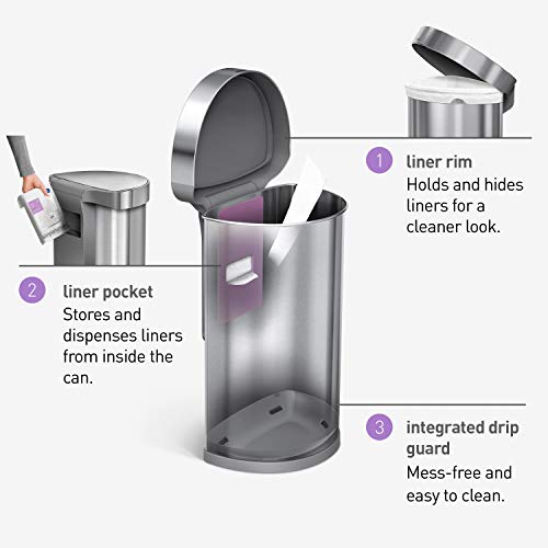 simplehuman 45 Liter / 12 Gallon Semi-Round Automatic Sensor Trash Can, Brushed Stainless Steel