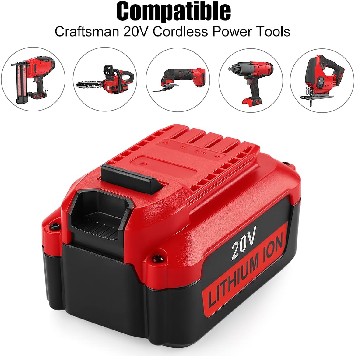 Powilling 2Pack CMCB204 6.0Ah 20V Lithium-ion Battery Replacement for Craftsman V20 Lithium Ion Battery CMCB204 CMCB202 CMCB201 Craftsman V20 Battery