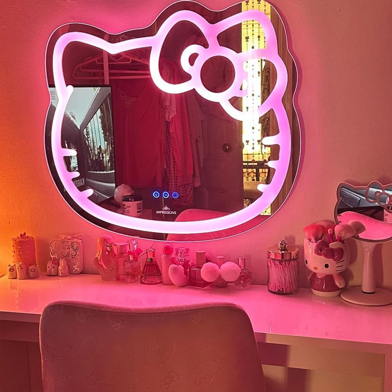 Impressions Vanity Hello Kitty LED Makeup Mirror, Wall Mount Tabletop Lighted Mirrors with Touch Sensor - Radiant Selections