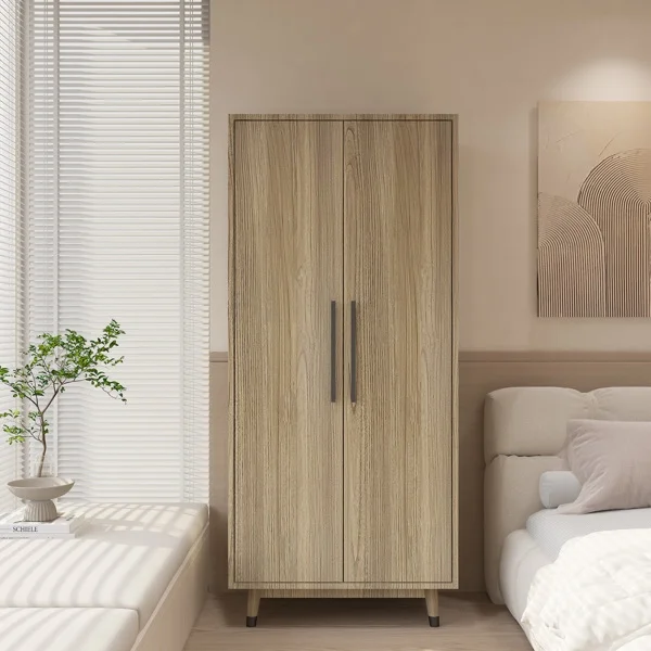 SYTHERS 31.5"L x20.5"W x70.9"H 2 Doors Wardrobe Closet & Cabinet, Functional Clothes Storage with Hanging Rail for Bedroom, Oak Color