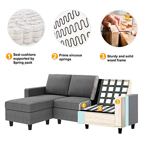 HONBAY Convertible Sectional Sofa, L Shaped Couch with Reversible Chaise for Small Space, Black