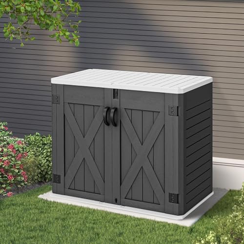 YITAHOME Outdoor Horizontal Storage Sheds w/o Shelf, Weather Resistant Resin Tool Shed, Multi-Opening Door for Storage of Bike, Trash Cans