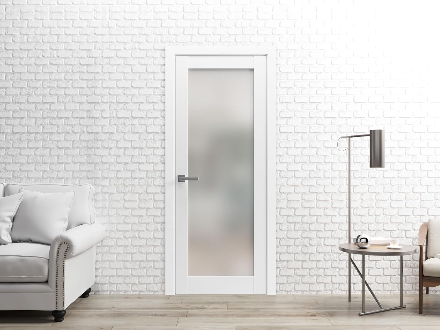 Frosted Lite Glass Door Panel Slab 32 x 84 | Planum 2102 White Silk | Use as Barn Pocket Sliding Closet | Solid Wood Core Interior Door