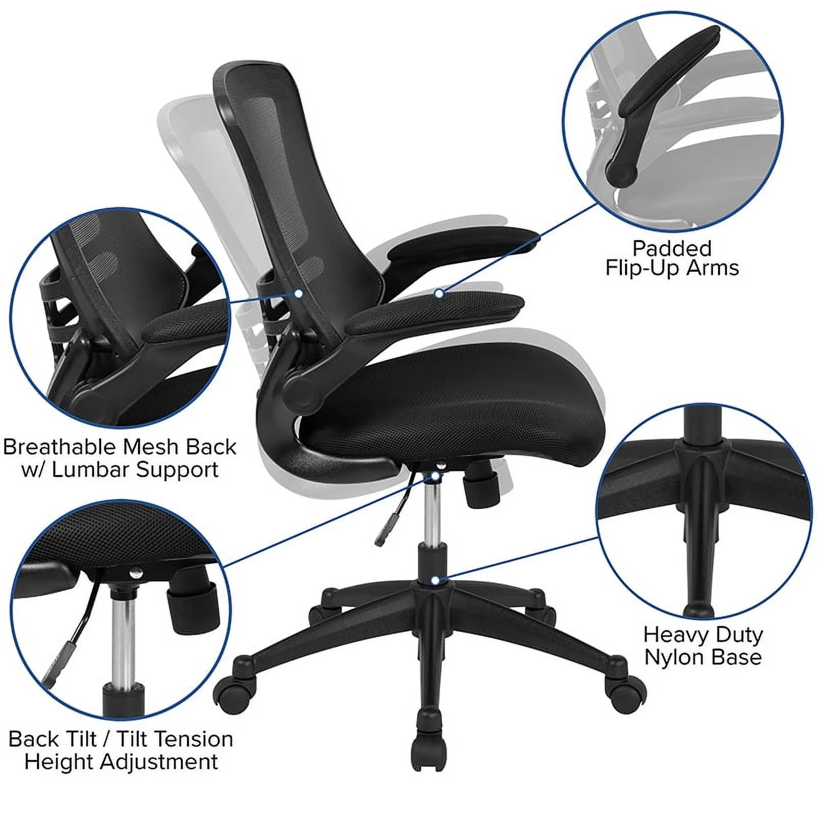 Flash Furniture 48"W x 24"D Mahogany Electric Height Adjustable Standing Desk with Black Mesh Swivel Ergonomic Task Office Chair