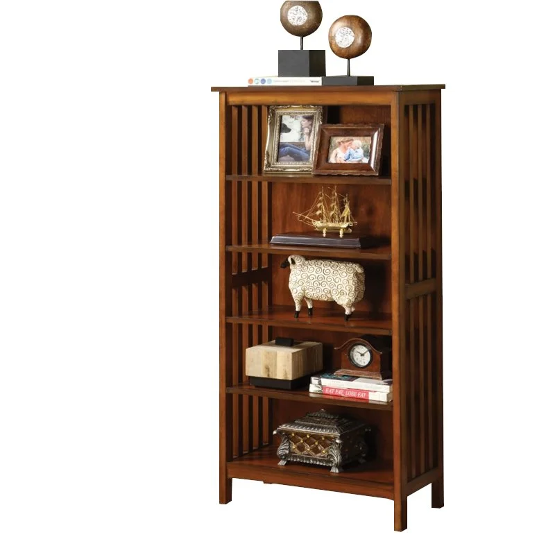 Furniture of America Davis Wood 5-Shelf Bookcase in Antique Oak
