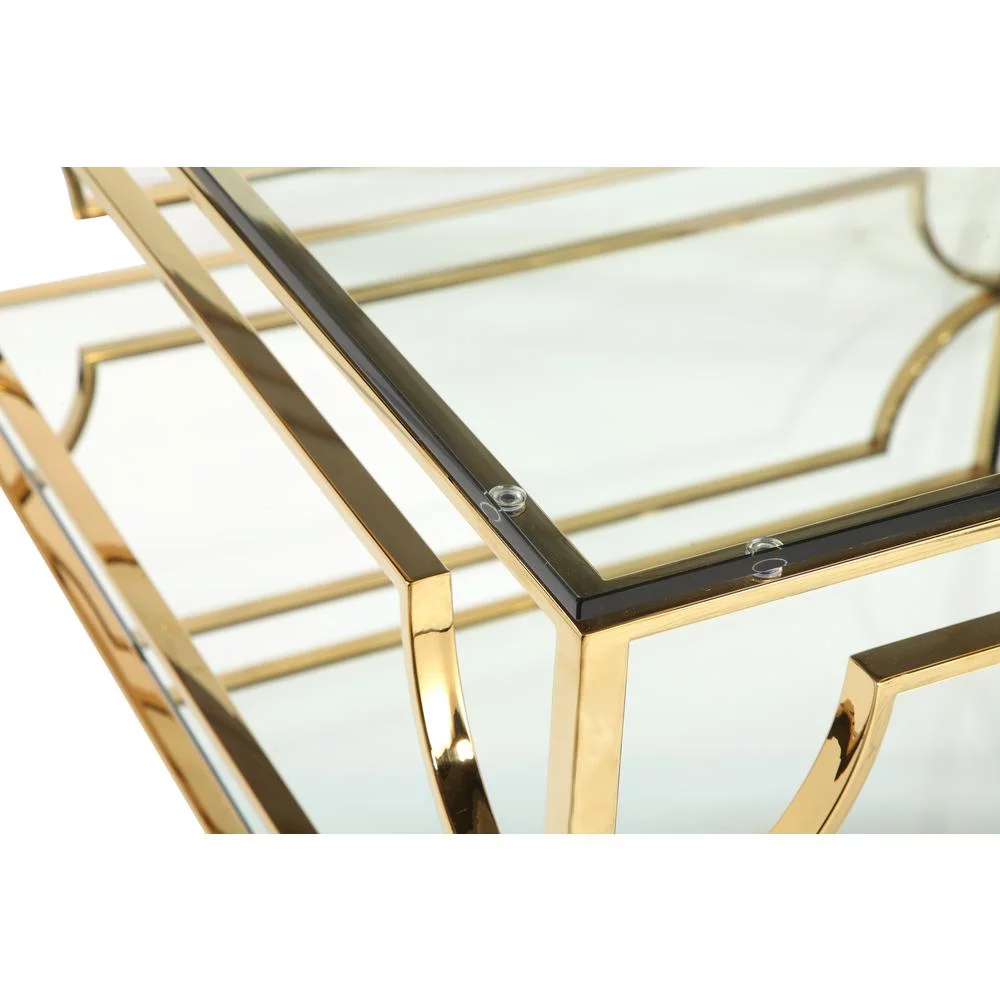 American Home Classic Edward Square Metal and Glass Coffee Table in Polish Gold