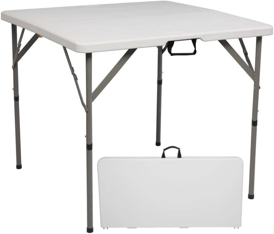 VINGLI 48 Round Bi-Folding Commercial Table, 4 Feet Portable Plastic Dining Card Table for Kitchen or Outdoor Party Wedding Event, White Granite