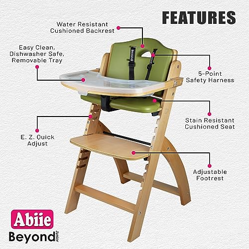 Abiie Beyond Junior Wooden High Chair with Tray - Convertible Baby Highchair - Adjustable High Chair for Babies/Toddlers/6 Months up to 250 Lbs