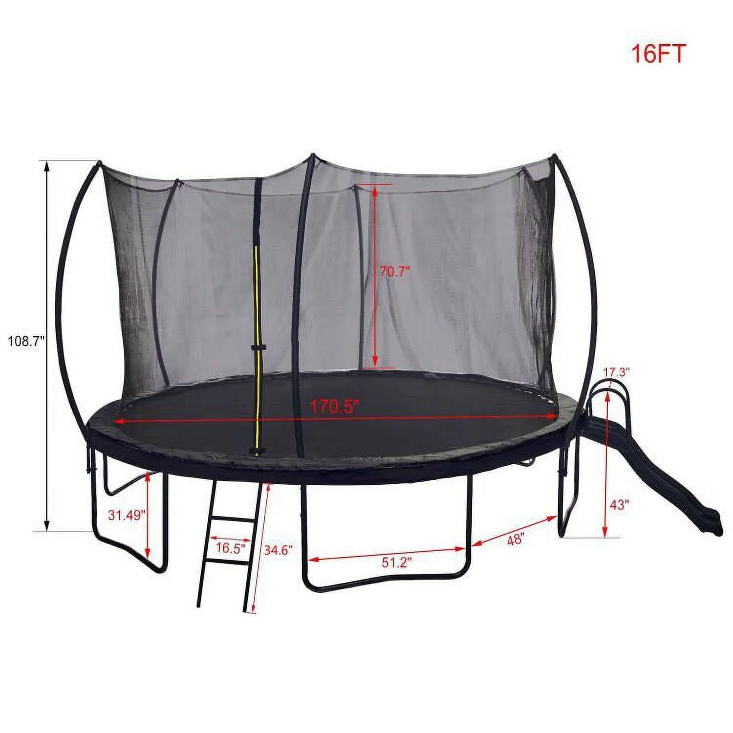 Soges 12FT Trampoline with Slide for Kids and Adults Outdoor Trampoline with Ladder and Safety Enclosure Net Pumpkin Trampoline with Curved Poles