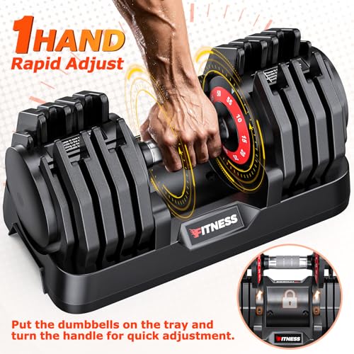 Adjustable Dumbbells Set of 2, 1-Sec Adjustable Weights Dumbbells Set, 5 in 1 Free Dumbbell with Anti-Slip Texture Handle
