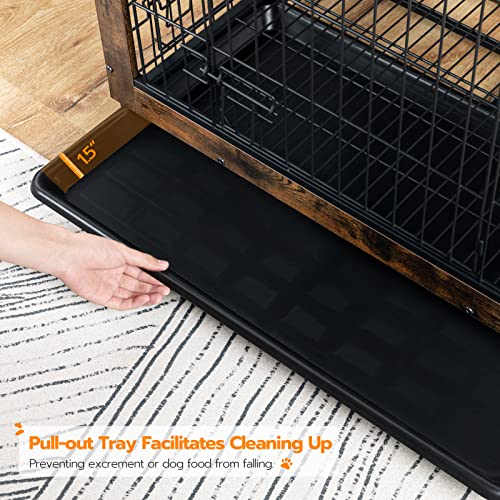 HOOBRO Dog Crate Furniture, 38.6" Large Dog Kennel Indoor, Wooden Cage with Pull-Out Tray