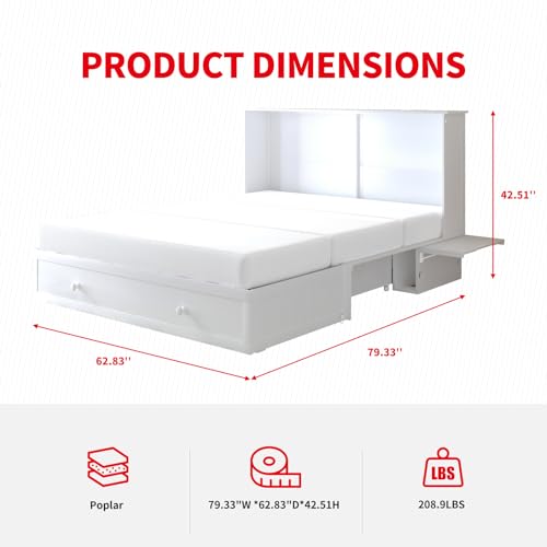 PUREMIND Queen Murphy Bed Cabinet with Mattress Included, Murphy Chest Bed with Storage, Murphys Cube Cabinet Beds with USB Charging Station