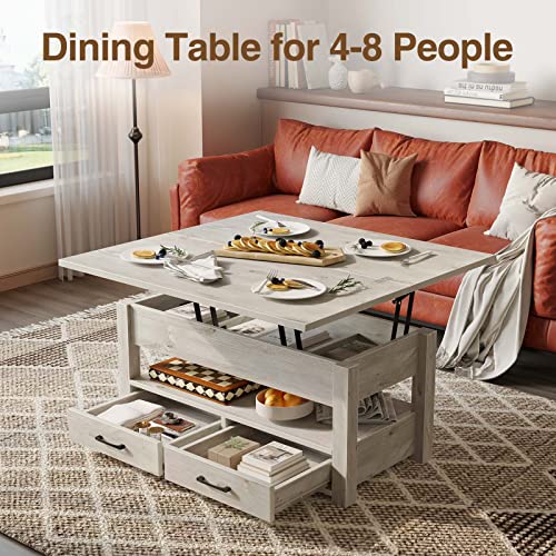 Rolanstar Coffee Table Lift Top, Multi-Function Convertible Coffee Table with Drawers and Hidden Compartment