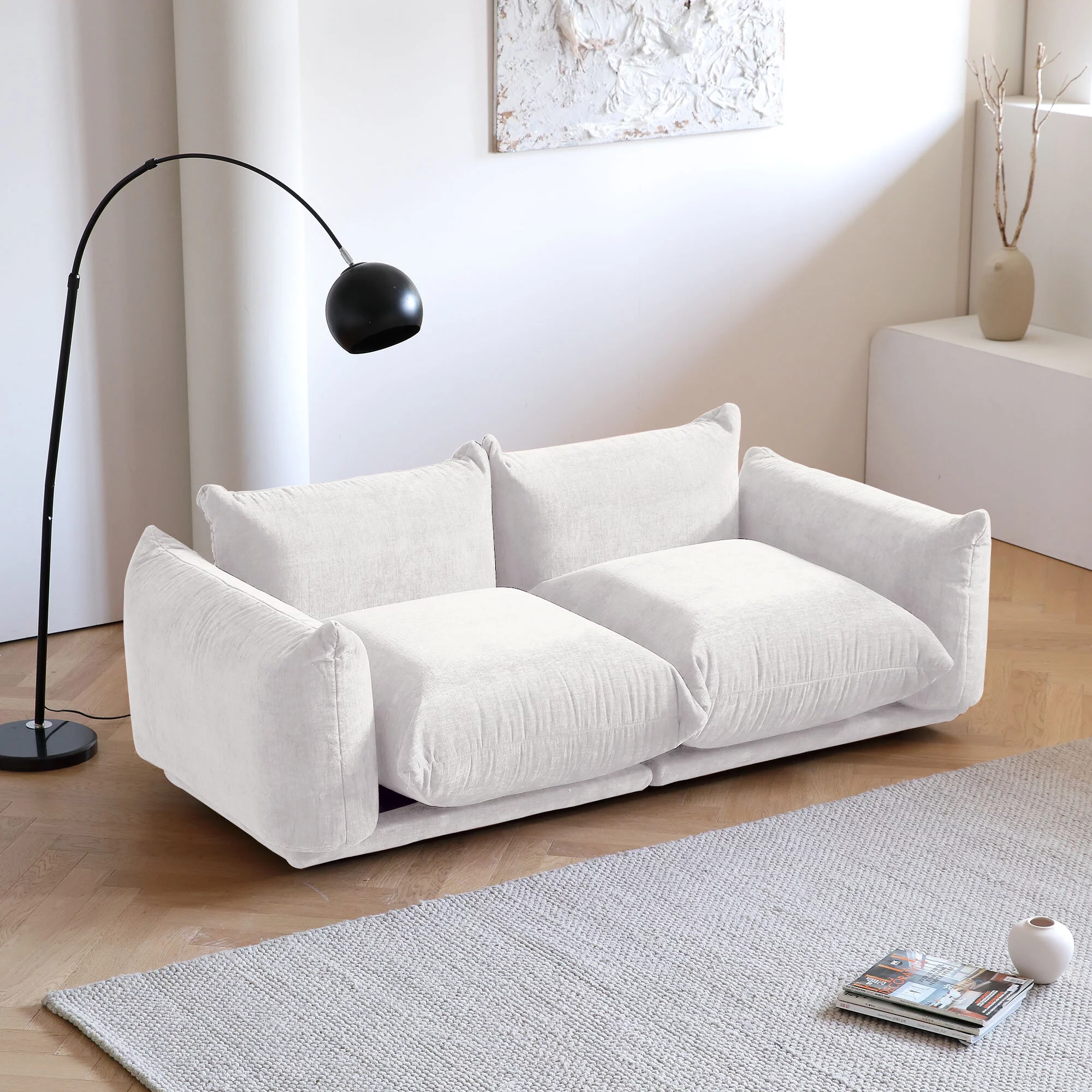 Magic Home Convertible Modular Sectional Sofa Foam Couch Loveseat Sofa Chenille Couch 2-Seat Sofa Sectional Couch for Living Room,Beige