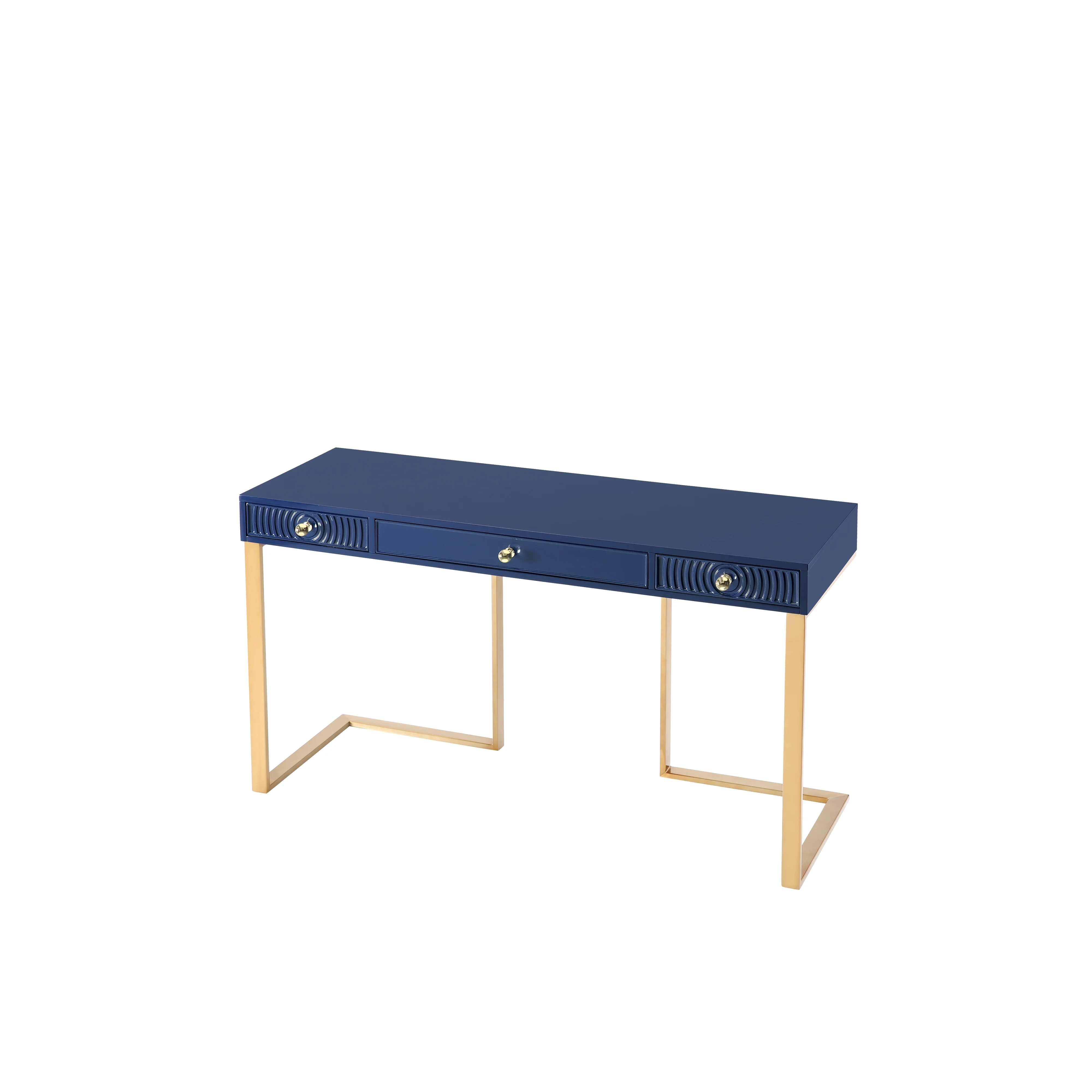 TOV Furniture Janie Blue Lacquer Office Desk With Gold Legs