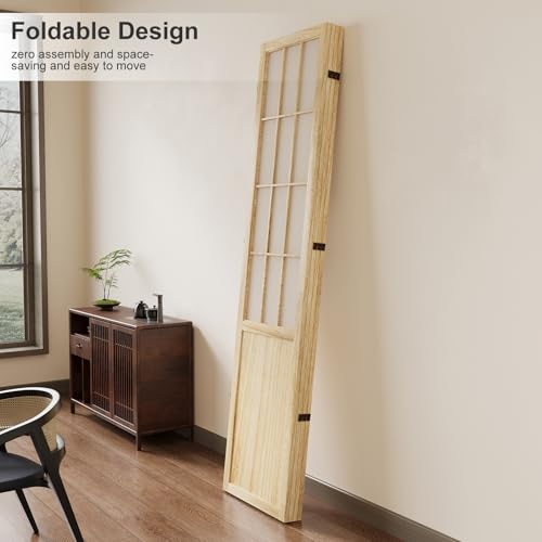 Room Divider, 66.9Inch Tall Japanese Shoji Style Folding Wood Screen with Double Hinges for Home Office Bedroom Hotel Decoration (4Panels, Black)