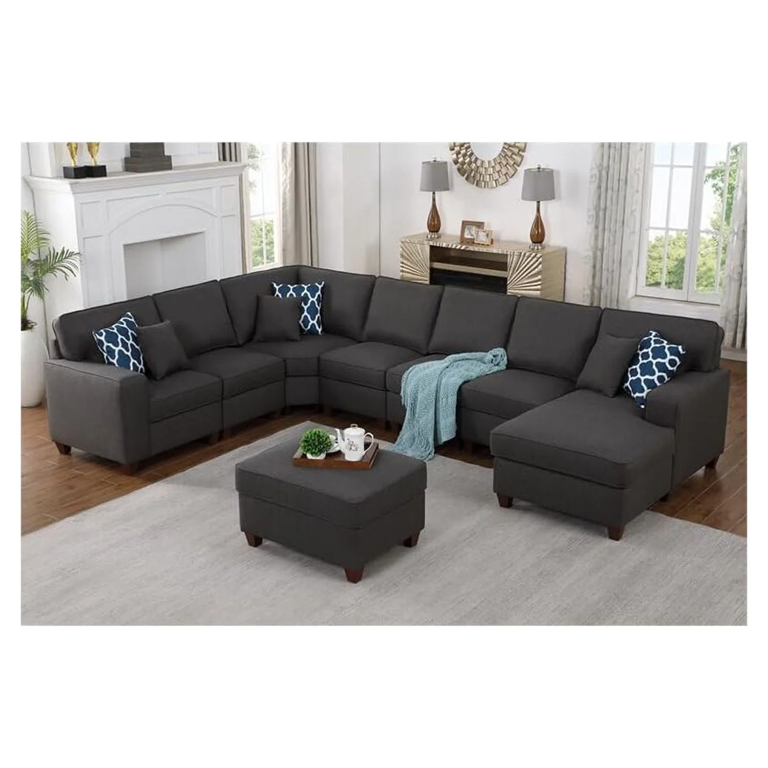 HomeStock Handcrafted Haven 8-Piece Upholstered Modern Fabric Sectional In Dark Gray