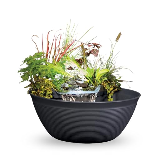Aquascape AquaGarden Container Water Feature Kit – Indoor & Outdoor Mini Pond with Waterfall Fountain, Pump & Filtration for Home & Patio, Brown