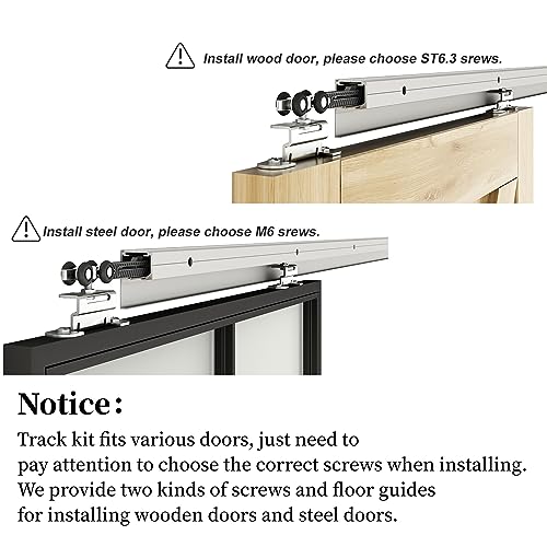 JUBEST 6FT Sliding Barn Door Track Kit, Aluminium Box Rail Wall Mounted Hidden Barn Door Hardware Kit, for Various Modern Doors, Easy to Install