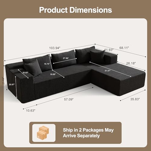 104" Sectional Couches for Living Room, Modular Sectional Sofa with Deep Seat, L-Shape Couch with Chaise, Cloud Couch for Living Room Bedroom